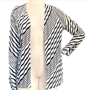 Chico's Travelers Black & White Striped Jacket Sz 1 (M/8) 88L